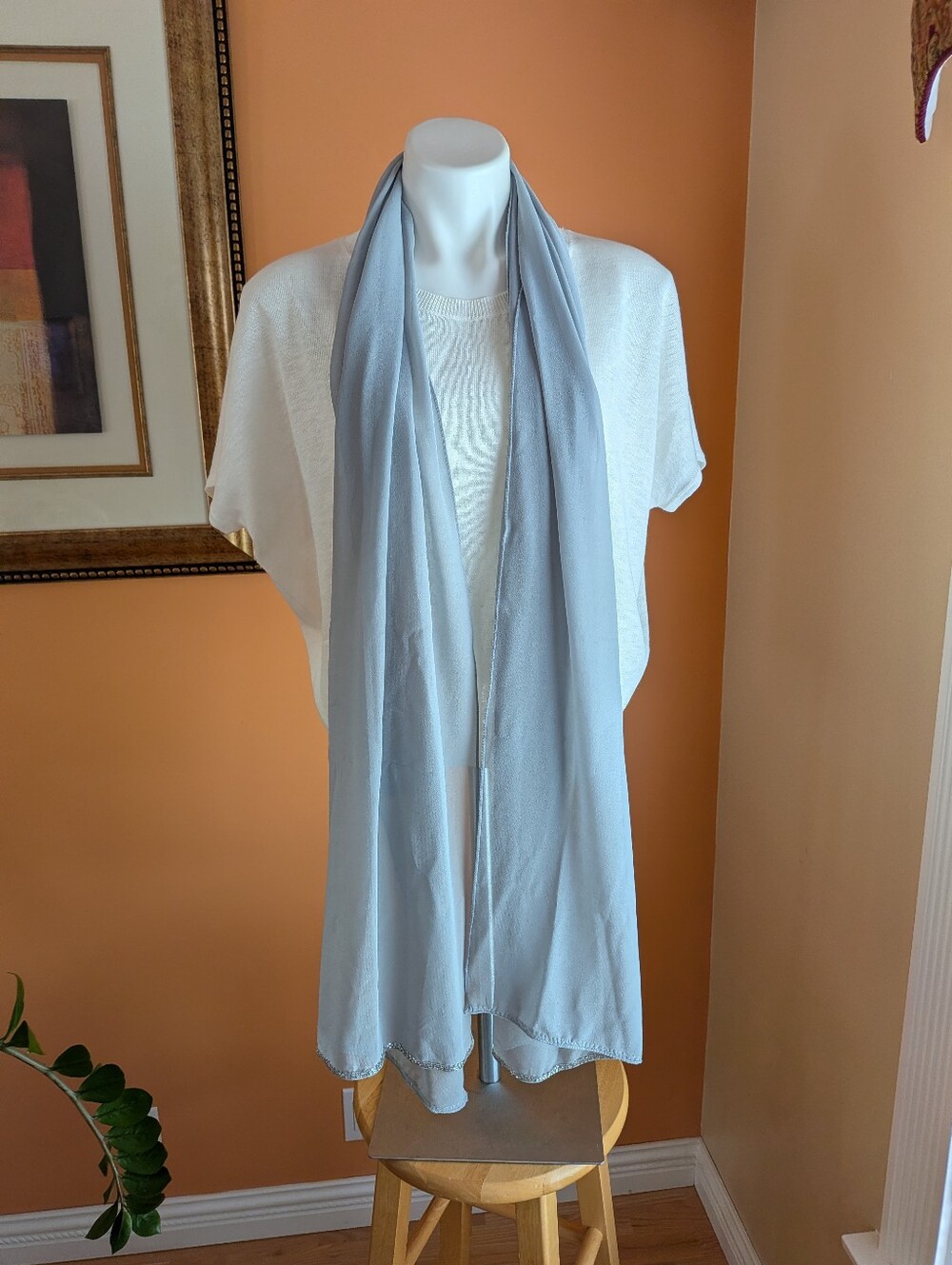 JKARA Light Blue Long Knit Scarf Wrap